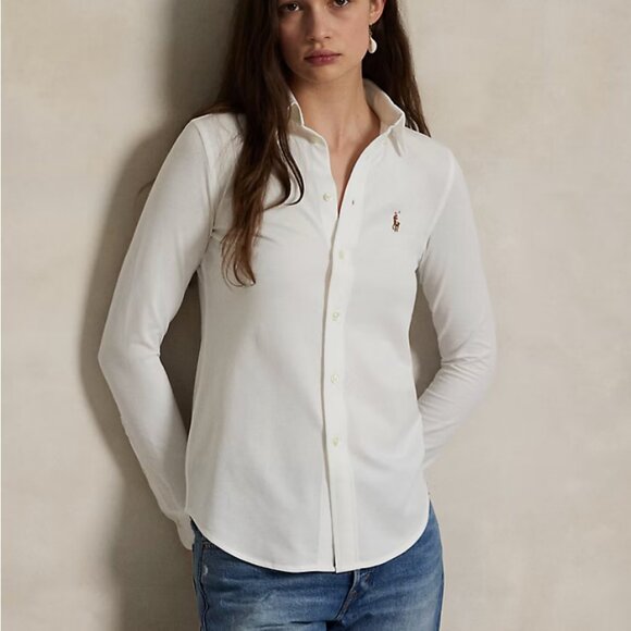 Slim Fit Knit Cotton Oxford Shirt - Picture 1 of 7